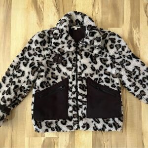 Jonathan Simkhai Leopard Faux Sherpa Jacket Women's Size M Medium Tan Brown
